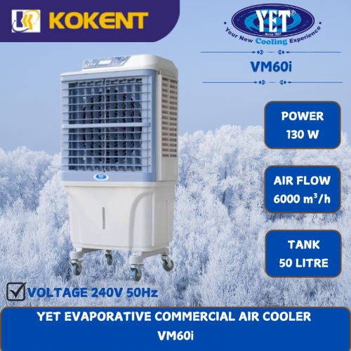 YET EVAPORATIVE COMMERCIAL AIR COOLER [ 130W.6000m³/h.50L/TANK ]  VM60i