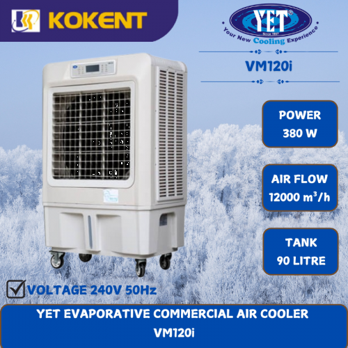 YET EVAPORATIVE COMMERCIAL AIR COOLER  [ 380W.12000m³/h.90L/TANK ] VM120i