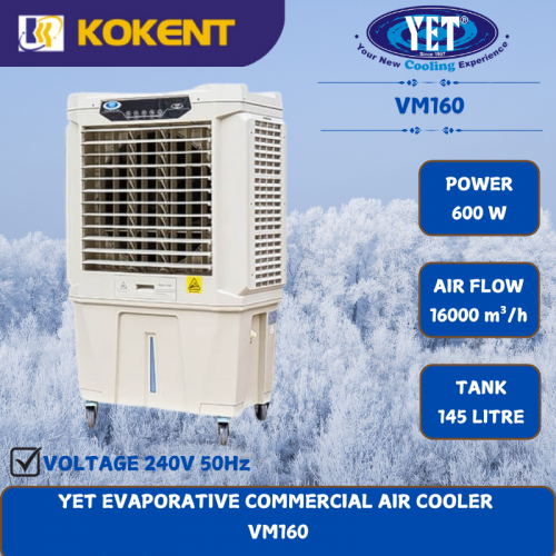 YET EVAPORATIVE COMMERCIAL AIR COOLER  [600W.16000m³/h.145L/TANK] VM160