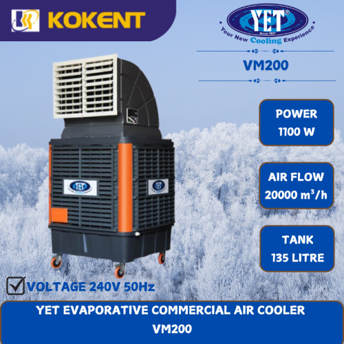 YET EVAPORATIVE COMMERCIAL AIR COOLER  [1100w.20000m³/h.135L/TANK] VM200