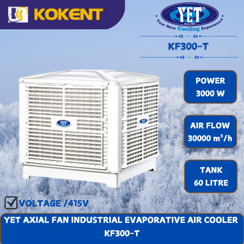 YET AXIAL FAN INDUSTRIAL EVAPORATIVE AIR COOLER [ 3000W.30000m³/h.60L/TANK ]  KF300-T