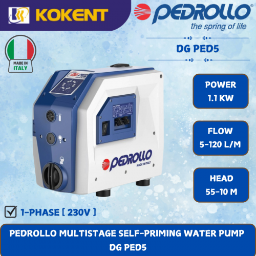 PEDROLLO MULTISTAGE SELF-PRIMING WATER PUMP [1.1KW.5-120L/MIN.55-10M/HEAD]  DG PED5