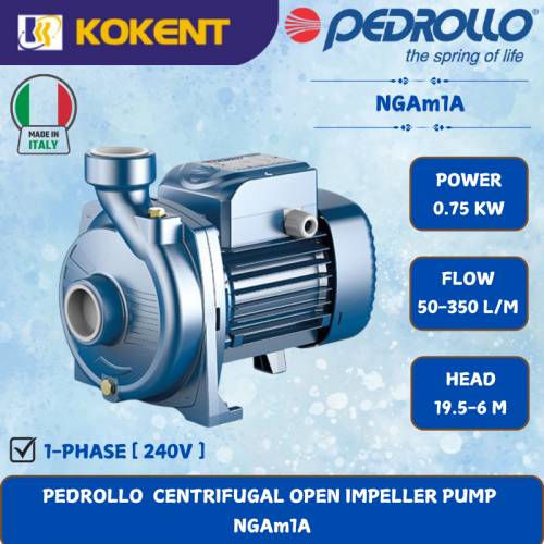 PEDROLLO  CENTRIFUGAL OPEN IMPELLER PUMP [0.75KW.50-350L/MIN.19.5-6M/HEAD]  NGAm1A