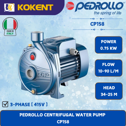 PEDROLLO CENTRIFUGAL WATER PUMP [0.75KW.10-90L/MIN.34-25M/HEAD]  CP158
