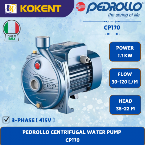 PEDROLLO CENTRIFUGAL WATER PUMP [1.1KW.30-120L/MIN.38-22M/HEAD]  CP170