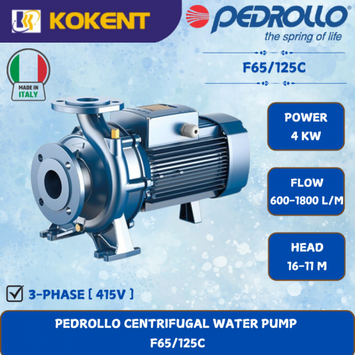 PEDROLLO CENTRIFUGAL WATER PUMP [4KW.600-1800L/MIN.16-11M.HEAD] F65/125C
