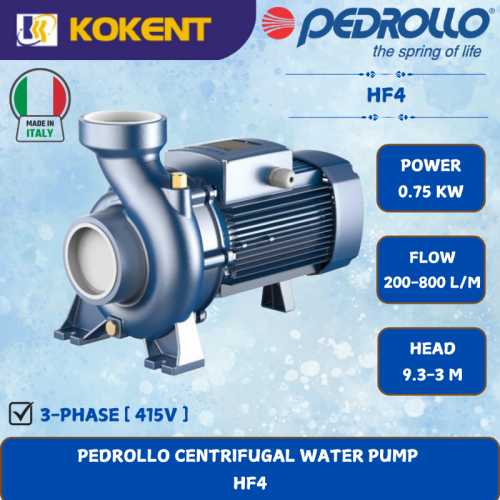 PEDROLLO CENTRIFUGAL WATER PUMP [0.75KW.200-800L/MIN.9.3-3M/HEAD]  HF4