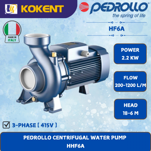 PEDROLLO CENTRIFUGAL WATER PUMP [2.2KW.200-1200L/MIN.18-6M/HEAD]  HHF6A