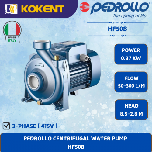 PEDROLLO CENTRIFUGAL WATER PUMP [0.37KW.50-300L/MIN.8.5-2.8M/HEAD] HF50B