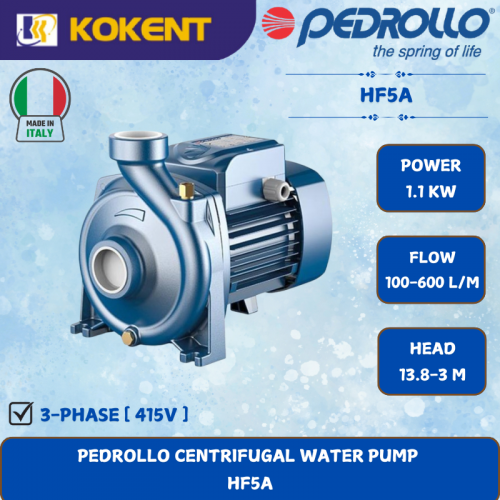 PEDROLLO CENTRIFUGAL WATER PUMP [1.1KW.100-600L/MIN.13.8-3M/HEAD] HF5A