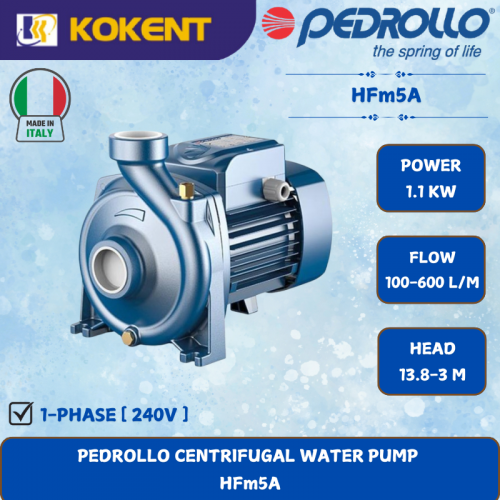 PEDROLLO CENTRIFUGAL WATER PUMP [1.1KW.100-600L/MIN.13.8-3M/HEAD] HFm5A