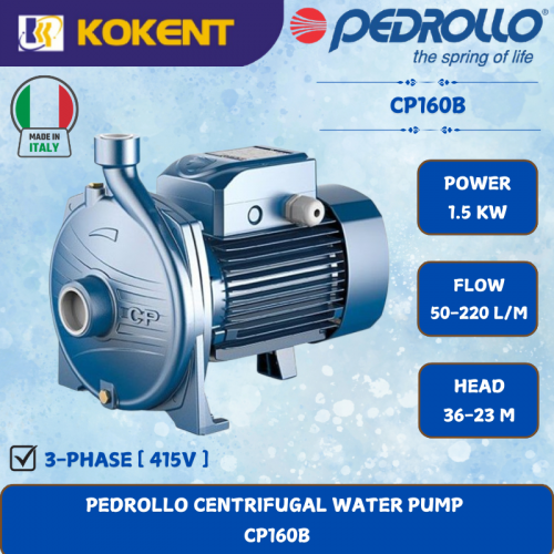 PEDROLLO CENTRIFUGAL WATER PUMP  [1.5KW.50-220L/MIN.36-23M/HEAD] CP160B