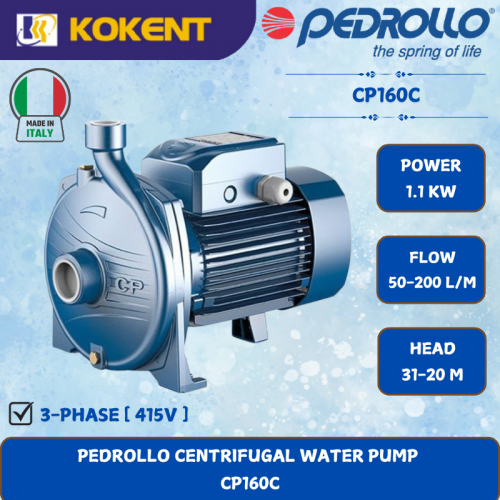 PEDROLLO CENTRIFUGAL WATER PUMP [1.1KW.50-200L/MIN.31-20M/HEAD]  CP160C