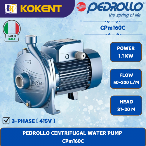 PEDROLLO CENTRIFUGAL WATER PUMP [1.1KW.50-200L/MIN.31-20M/HEAD] CPm160C