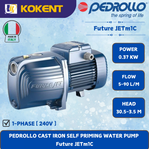 PEDROLLO CAST IRON SELF PRIMING WATER PUMP [0.37KW.5-90L/MIN.30.5-3.5M/HEAD]  Future JETm1C