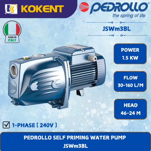 PEDROLLO SELF PRIMING WATER PUMP [1.5KW.30-160L/MIN.46-24M/HEAD] JSWm3BL