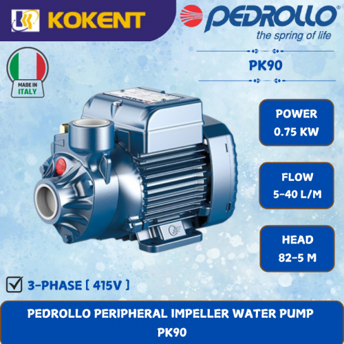 PEDROLLO PERIPHERAL IMPELLER WATER PUMP [0.75KW.5-40L/MIN.82-5M/HEAD]  PK90