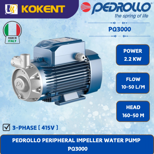 PEDROLLO PERIPHERAL IMPELLER WATER PUMP [2.2KW.10-50L/MIN.160-50M/HEAD]  PQ3000