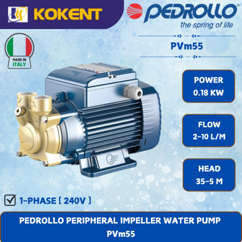 PEDROLLO PERIPHERAL IMPELLER WATER PUMP [0.18KW.2-10L/MIN.35-5M/HEAD]  PVm55