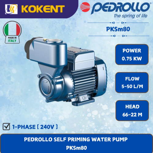 PEDROLLO SELF PRIMING WATER PUMP [0.75KW.5-50L/MIN.66-22M/HEAD]  PKSm80