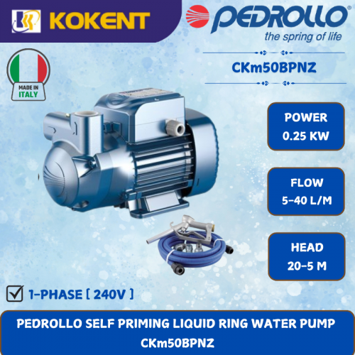 PEDROLLO SELF PRIMING LIQUID RING WATER PUMP [0.25KW.5-40L/MIN.20-5M/HEAD]  CKm50BPNZ