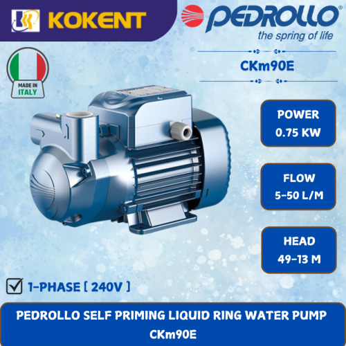 PEDROLLO SELF PRIMING LIQUID RING WATER PUMP [0.75KW.5-50L/MIN.49-13M/HEAD]  CKm90E