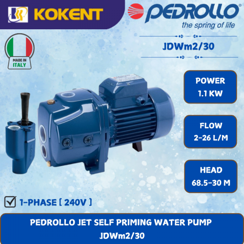 PEDROLLO JET SELF PRIMING WATER PUMP [1.1KW.2-26L/MIN.68.5-30M/HEAD] JDWm2/30