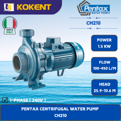 PENTAX CENTRIFUGAL WATER PUMP [1.5KW.100-450L/MIN.25.9-10.6M/HEAD]  CH210