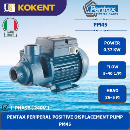 PENTAX PERIPERAL POSITIVE DISPLACEMENT PUMP [0.37KW.5-40L/MIN.35-5M/HEAD] PM45