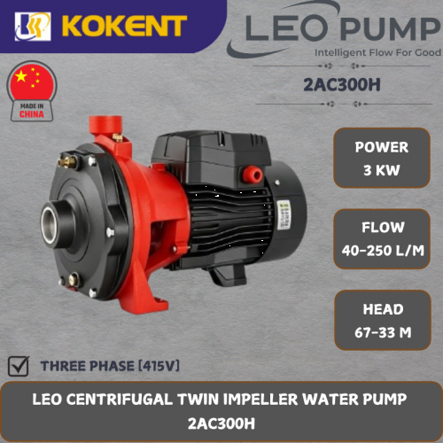 LEO CENTRIFUGAL TWIN IMPELLER WATER PUMP [3KW.40-250L/MIN.67-33M/HEAD]  2AC300H