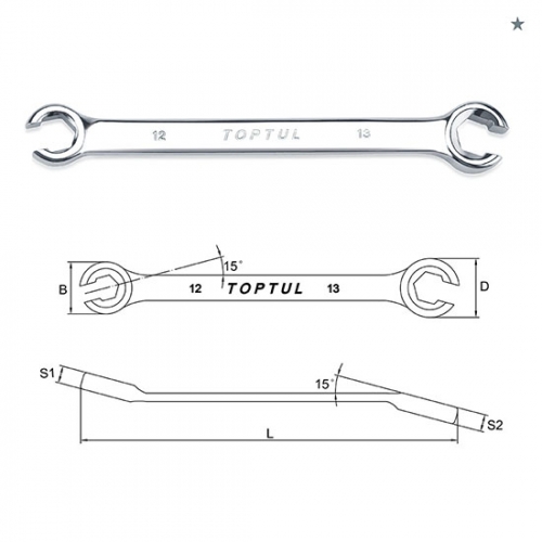Toptul 6PT - Flare Nut Wrench - METRIC (Mirror Polished)