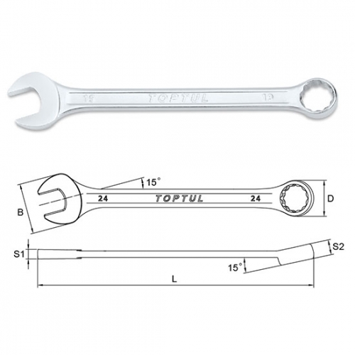 Toptul Pro-Line Combination Wrench 15° Offsett - METRIC