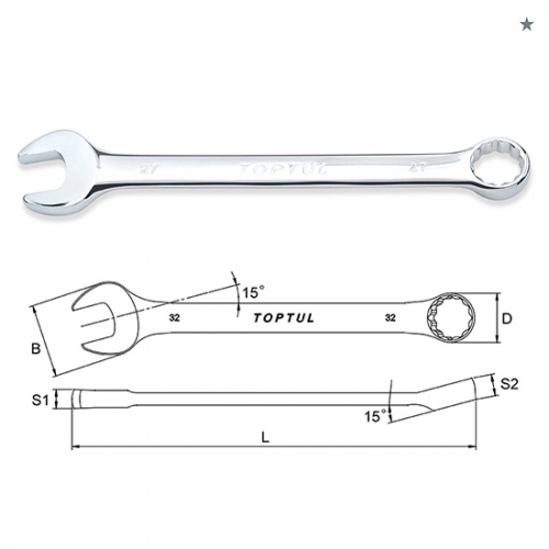 Toptul Standard Combination Wrench 15° Offset - METRIC