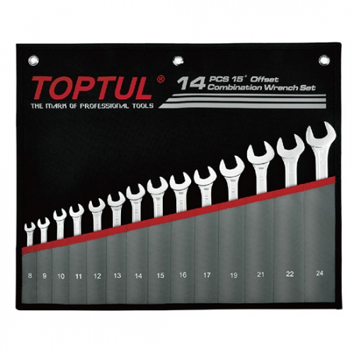 Toptul 15° Offset Pro-Line Combination Wrench Set - POUCH BAG - BLACK - METRIC