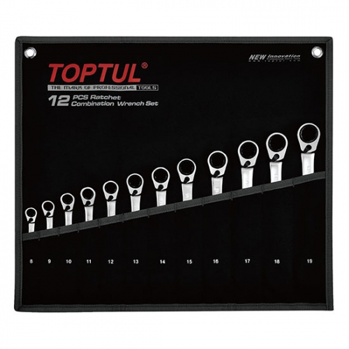 Toptul 12PCS Pro-Series Reversible Ratchet Combination Wrench Set - POUCH BAG - BLACK