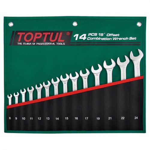 Toptul 15° Offset Pro-Line Combination Wrench Set - POUCH BAG - GREEN - METRIC