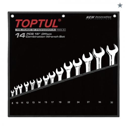 Toptul 15° Offset Standard Combination Wrench Set - POUCH BAG - BLACK