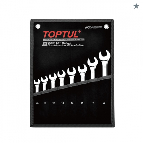 Toptul 8PCS 15° Offset Standard Combination Wrench Set - POUCH BAG - BLACK