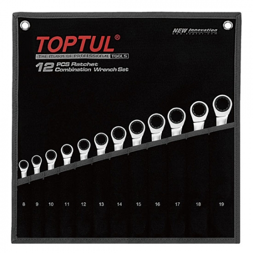 Toptul 10PCS Pro-Series Ratchet Combination Wrench Set - POUCH BAG - BLACK