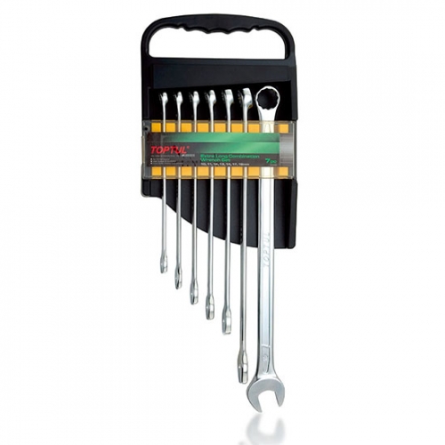 Toptul 15° Offset Extra Long Combination Wrench Set - STORAGE RACK (Satin Chrome Finished)