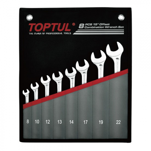Toptul 15° Offset Hi-Performance Combination Wrench Set - POUCH BAG - METRIC