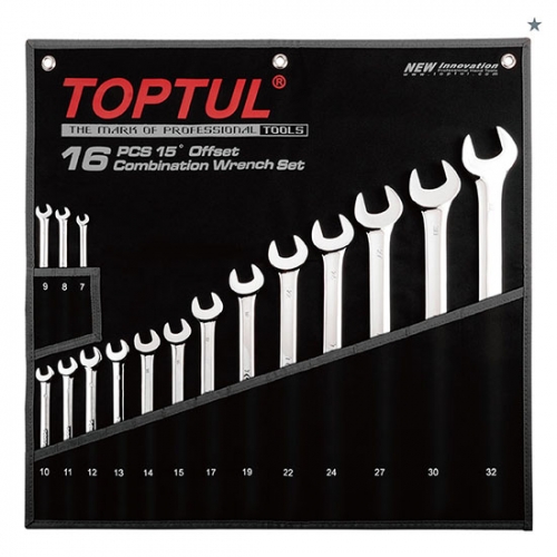 Toptul 15° Offset Long Combination Wrench Set - POUCH BAG - BLACK (Mirror Polished)