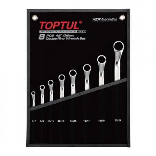 Toptul 45° Offset Double Ring Wrench Set - POUCH BAG - BLACK (Mirror / Satin Chrome Finished)