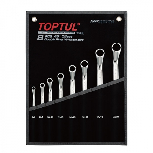 Toptul 45° Offset Double Ring Wrench Set - POUCH BAG - BLACK (Satin Chrome Finished)