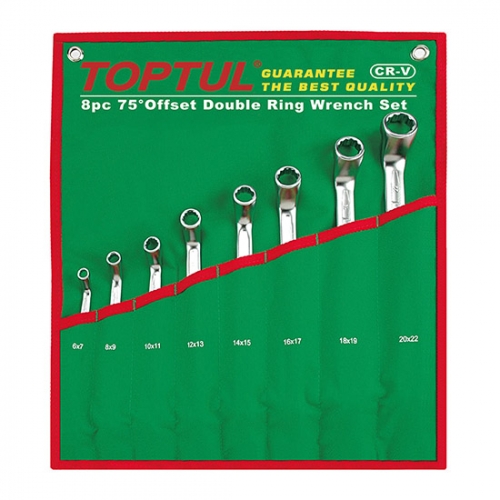 Toptul 75° Offset Double Ring Wrench Set - POUCH BAG - GREEN (Satin Chrome Finished)