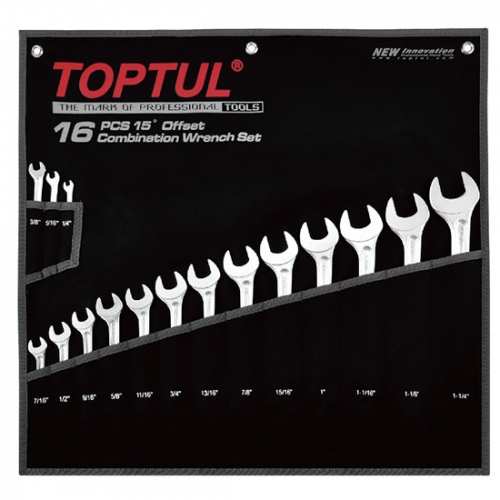 Toptul 15° Offset Hi-Performance Combination Wrench Set - POUCH BAG - SAE