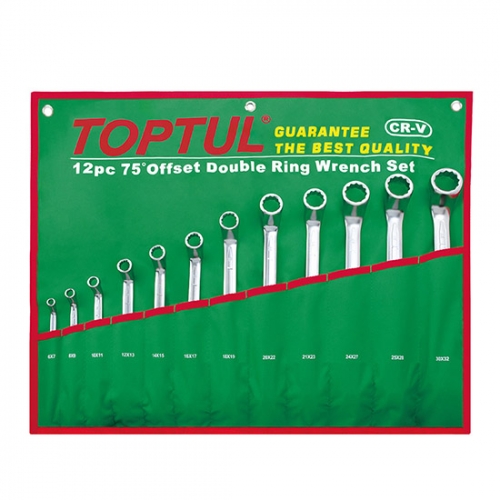Toptul 75° Offset Double Ring Wrench Set - POUCH BAG - GREEN (Mirror / Satin Chrome Finished)
