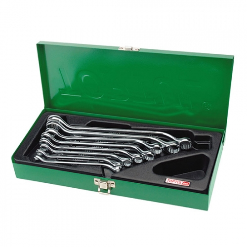 Toptul 45° Offset Double Ring Wrench Set - METAL BOX (Mirror / Satin Chrome Finished)
