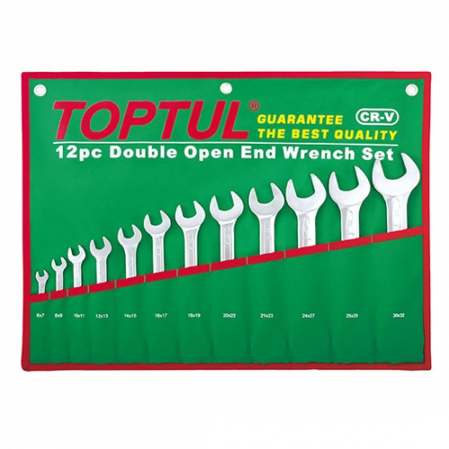 Toptul Double Open End Wrench Set - POUCH BAG - GREEN (Mirror / Satin Chrome Finished)