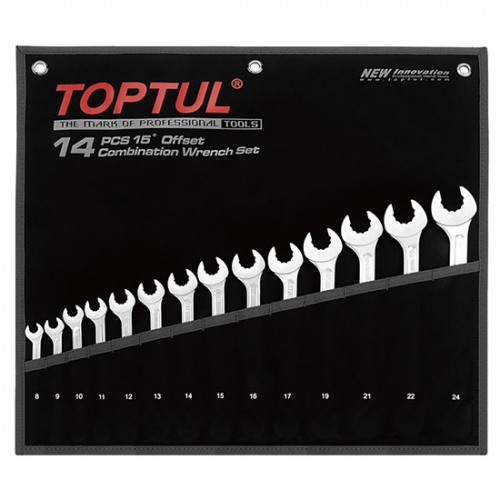 Toptul 15° Offset Super-Torque Dynamic Combination Wrench Set - POUCH BAG - METRIC